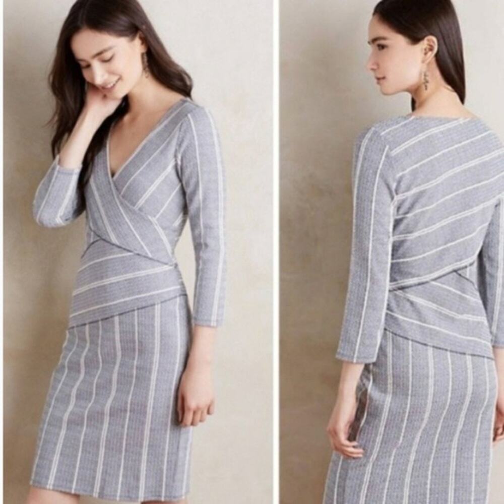 Anthropologie Maeve Navy White Wrap Stripe Column Dress